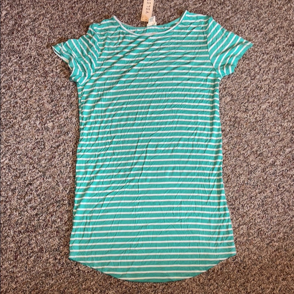 New Striped Green and White T-Shirt Dress Yelete